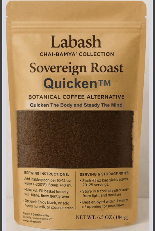 Sovereign Roast™ – Quicken™            Okra Seed Coffee Blend (Caffeinated) - Roasted Botanical Tisane/Coffee Alternative